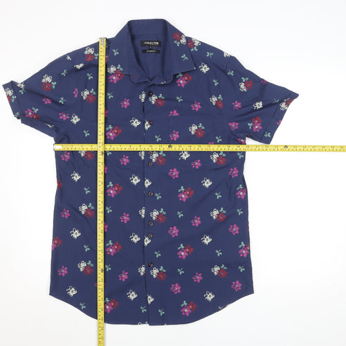 Debenhams Men's Blue Floral Classic Fit Short Sleeve Button-Up Shirt Size S