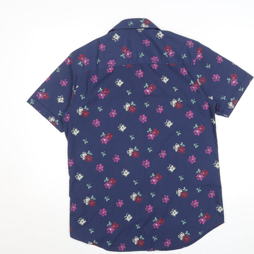 Debenhams Men's Blue Floral Classic Fit Short Sleeve Button-Up Shirt Size S