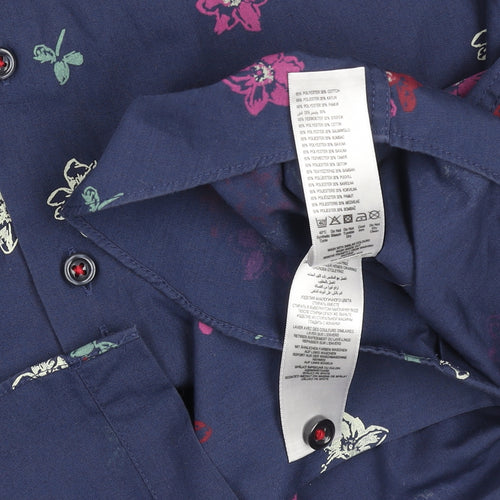 Debenhams Men's Blue Floral Classic Fit Short Sleeve Button-Up Shirt Size S