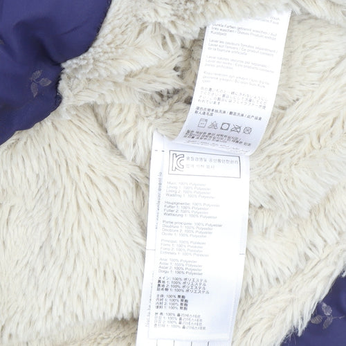 Joules Girls Blue 7-8 Years Hooded Puffer Coat with Faux Fur Trim