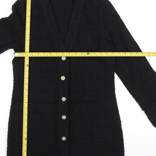 Zara Women Black Tweed Button Shift Dress Size S Long Sleeve
