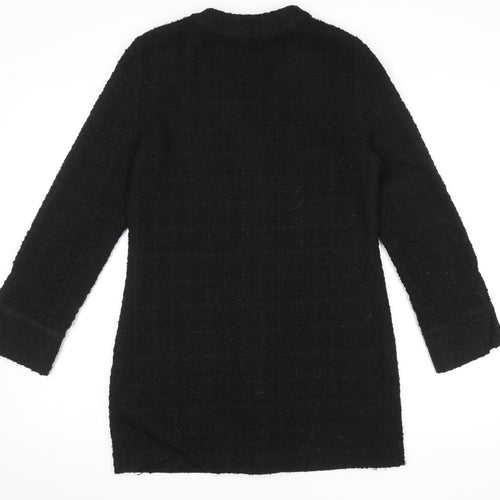 Zara Women Black Tweed Button Shift Dress Size S Long Sleeve