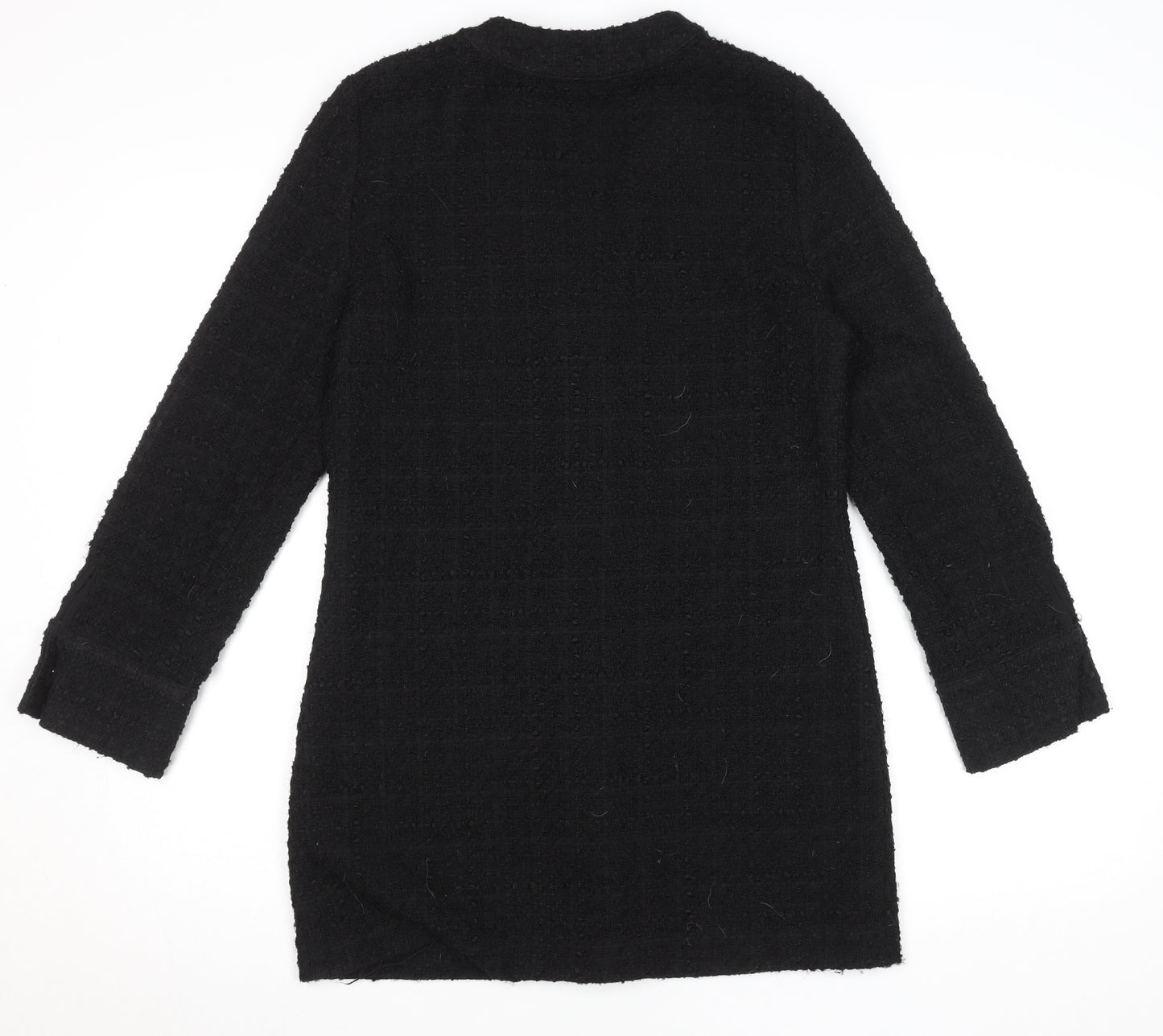 Zara Women Black Tweed Button Shift Dress Size S Long Sleeve