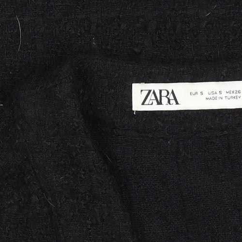 Zara Women Black Tweed Button Shift Dress Size S Long Sleeve