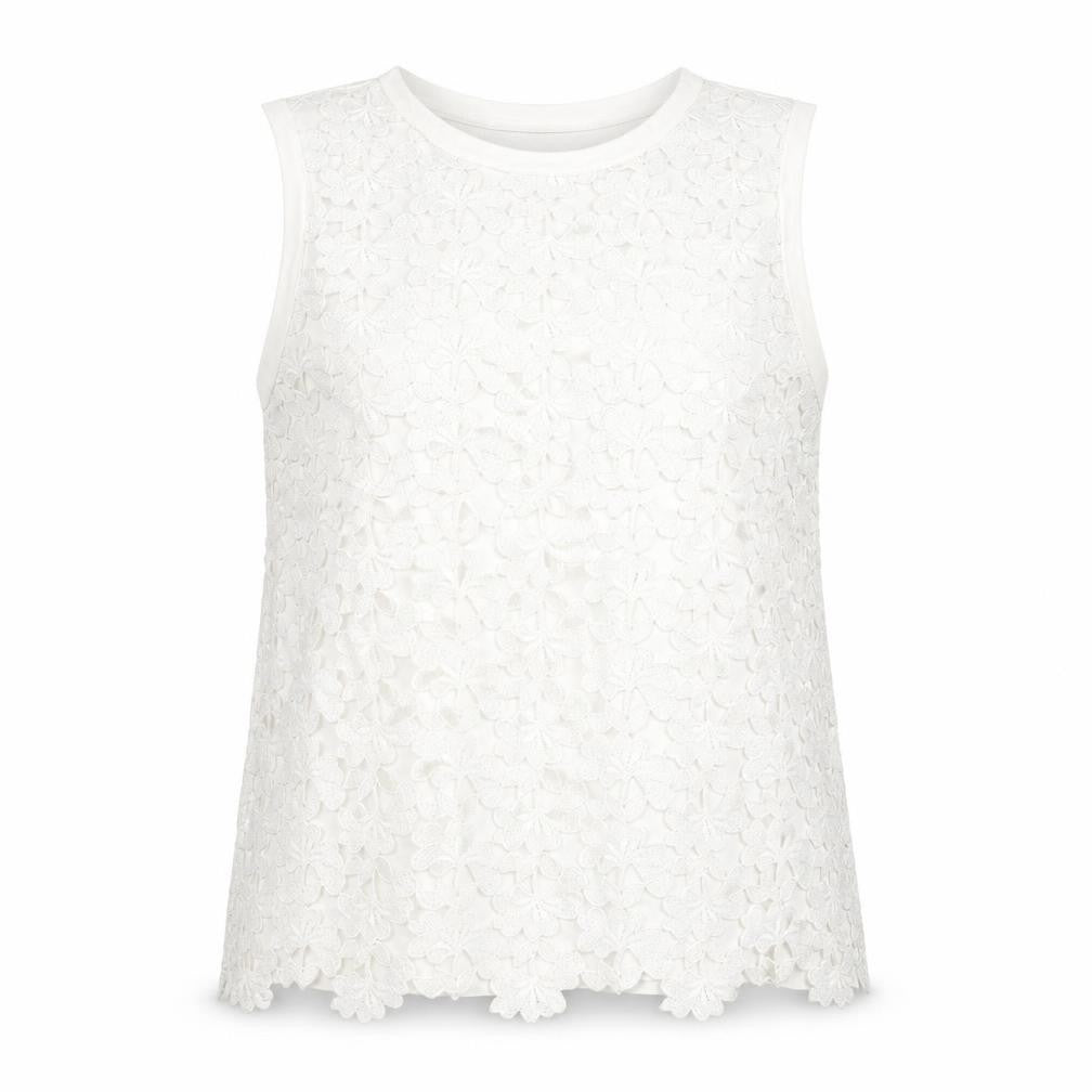 Front view of Ann Taylor Women's White Lace Sleeveless Blouse M