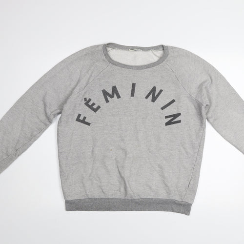 Whistles Women Grey Cotton Blend Pullover Sweatshirt UK 10