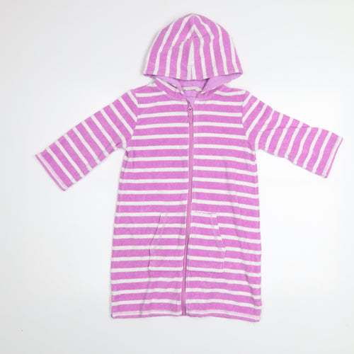 John Lewis Girls Pink Striped Hooded Zip Swim Bathrobe Age 8 Cotton Blend