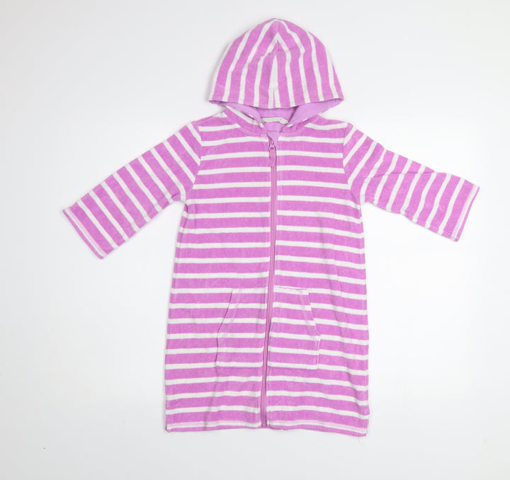John Lewis Girls Pink Striped Hooded Zip Swim Bathrobe Age 8 Cotton Blend
