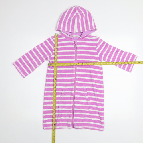 John Lewis Girls Pink Striped Hooded Zip Swim Bathrobe Age 8 Cotton Blend