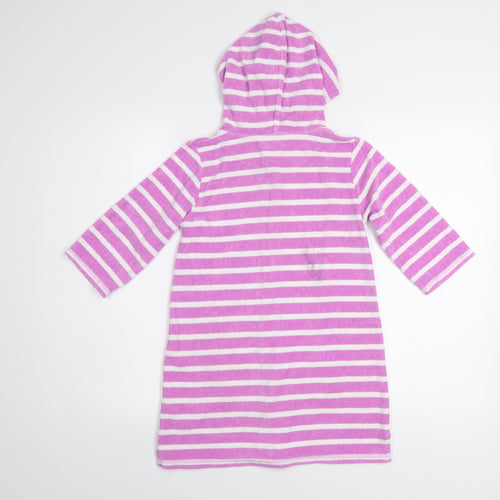 John Lewis Girls Pink Striped Hooded Zip Swim Bathrobe Age 8 Cotton Blend