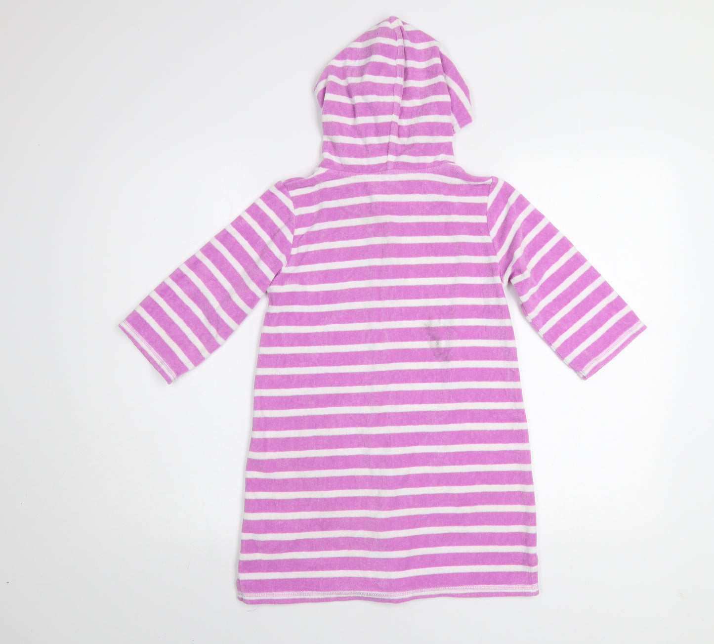 John Lewis Girls Pink Striped Hooded Zip Swim Bathrobe Age 8 Cotton Blend