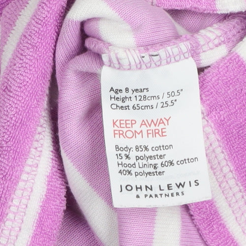 John Lewis Girls Pink Striped Hooded Zip Swim Bathrobe Age 8 Cotton Blend