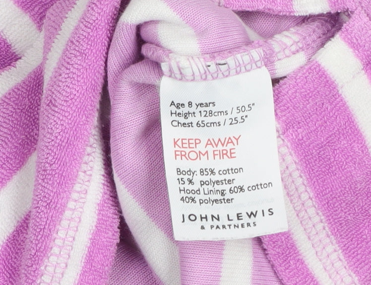 John Lewis Girls Pink Striped Hooded Zip Swim Bathrobe Age 8 Cotton Blend