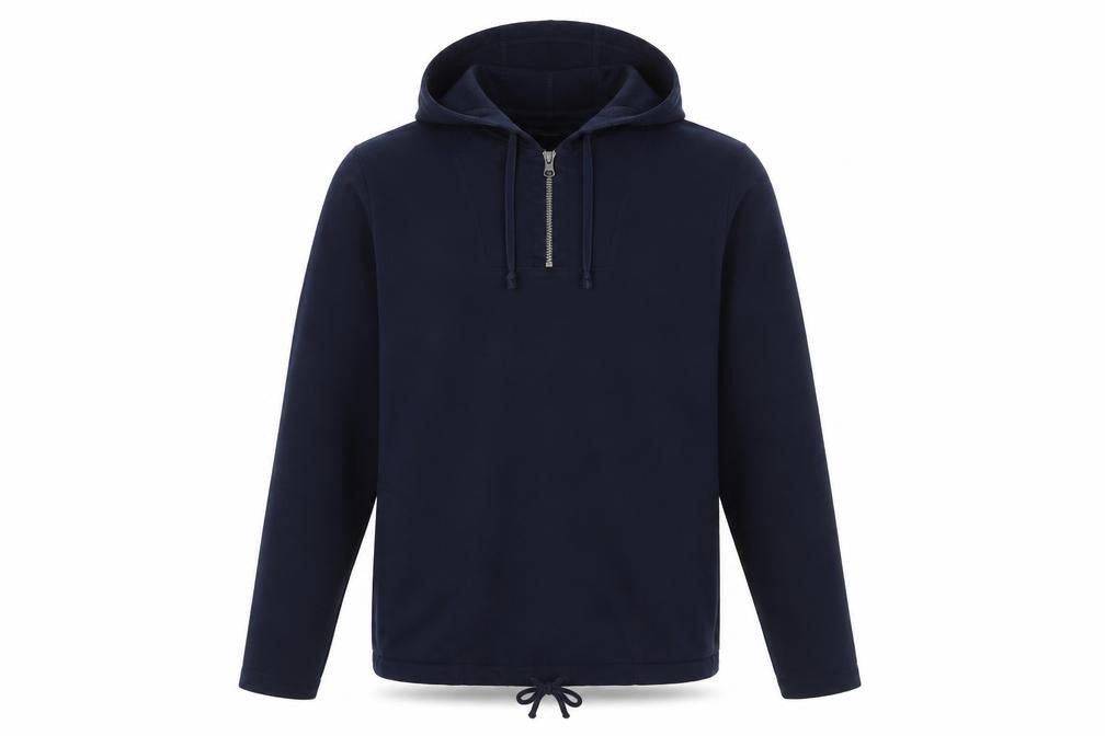 Front view of G.H. Bass & Co. Men's Blue Pullover Hoodie, size L, Cotton Blend