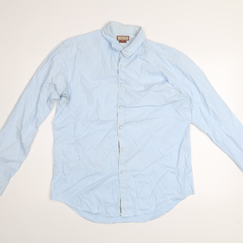 Zara Man Blue Slim Fit Long Sleeve Button-Up Shirt Size L