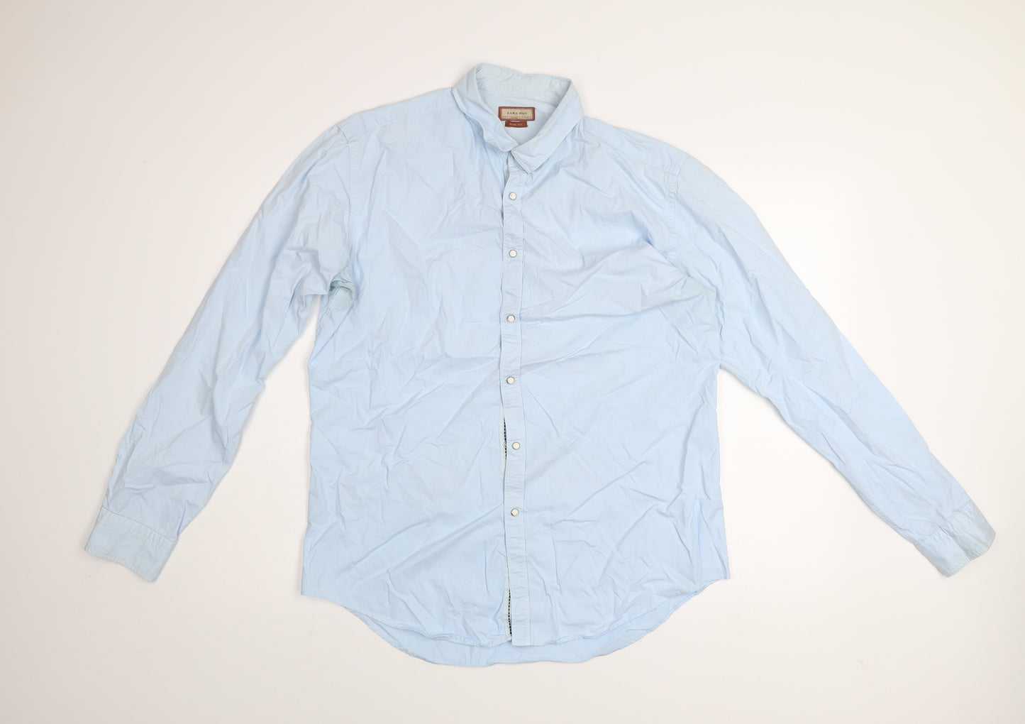 Zara Man Blue Slim Fit Long Sleeve Button-Up Shirt Size L