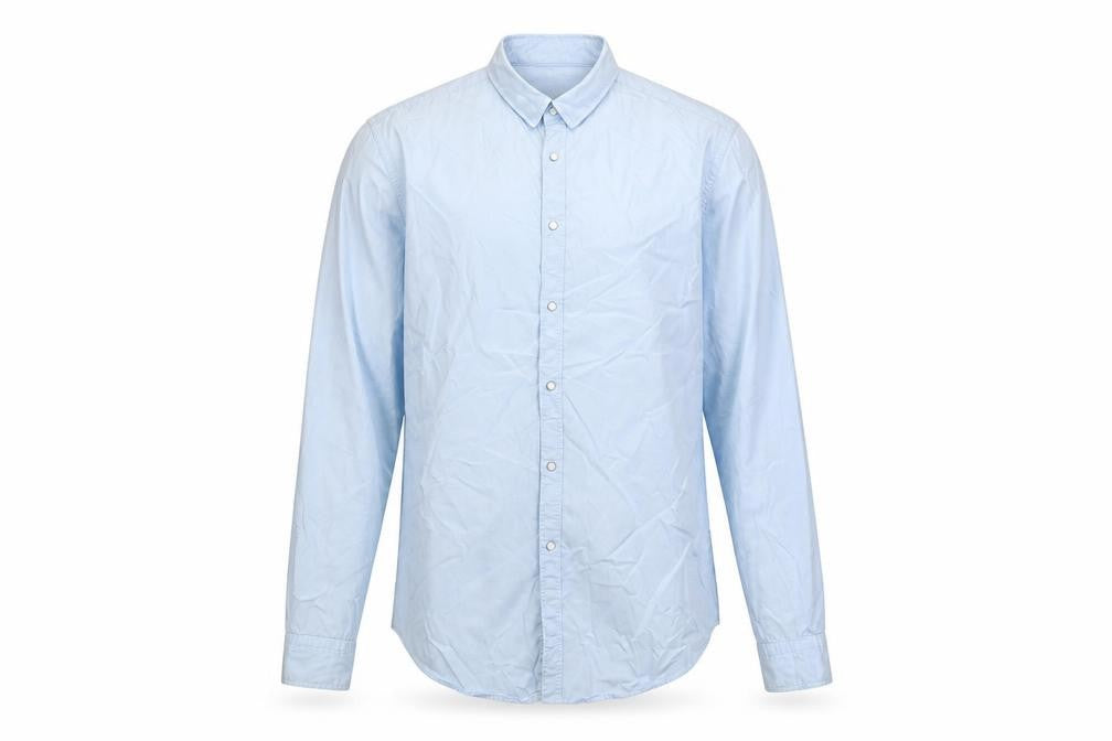 Front view of Zara Man Blue Slim Fit Long Sleeve Button-Up Shirt, size L