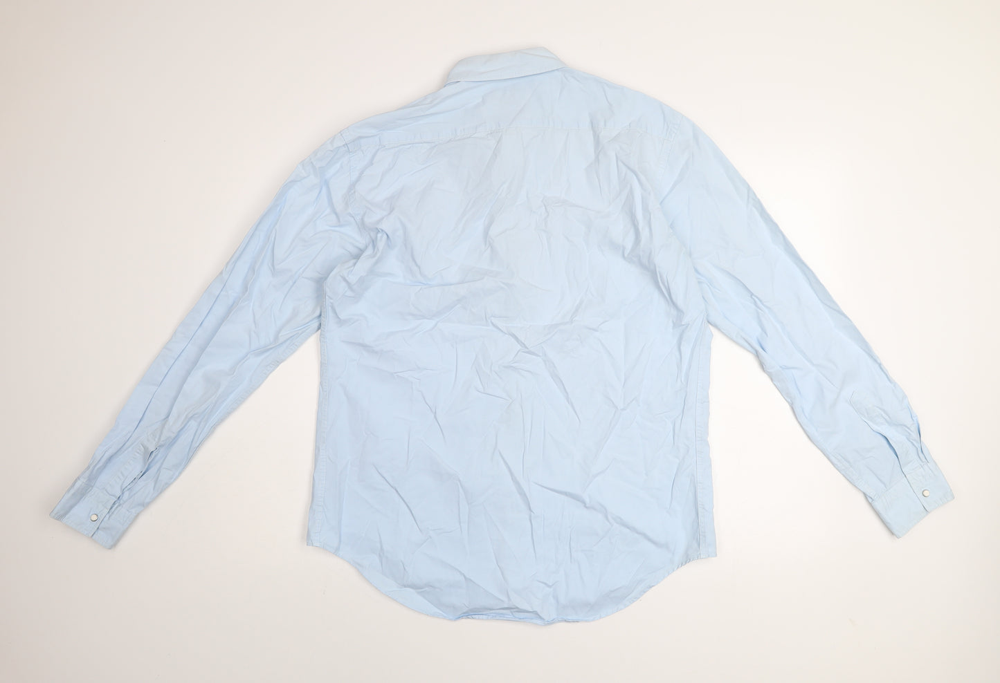 Zara Man Blue Slim Fit Long Sleeve Button-Up Shirt Size L