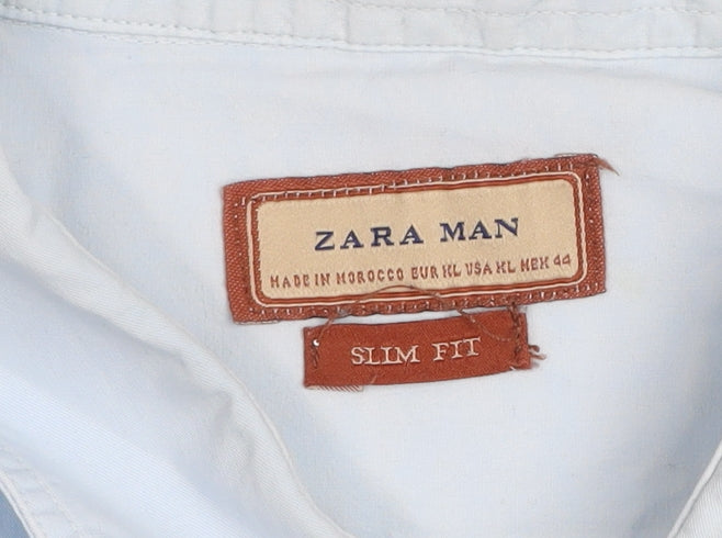 Zara Man Blue Slim Fit Long Sleeve Button-Up Shirt Size L