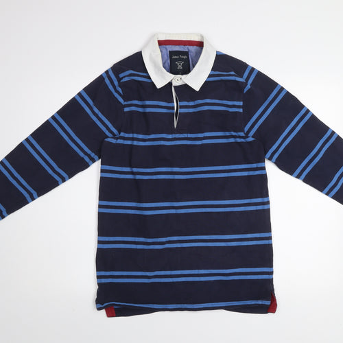 James Pringle Men's Blue Striped Collared Rugby Sweatshirt Size S
