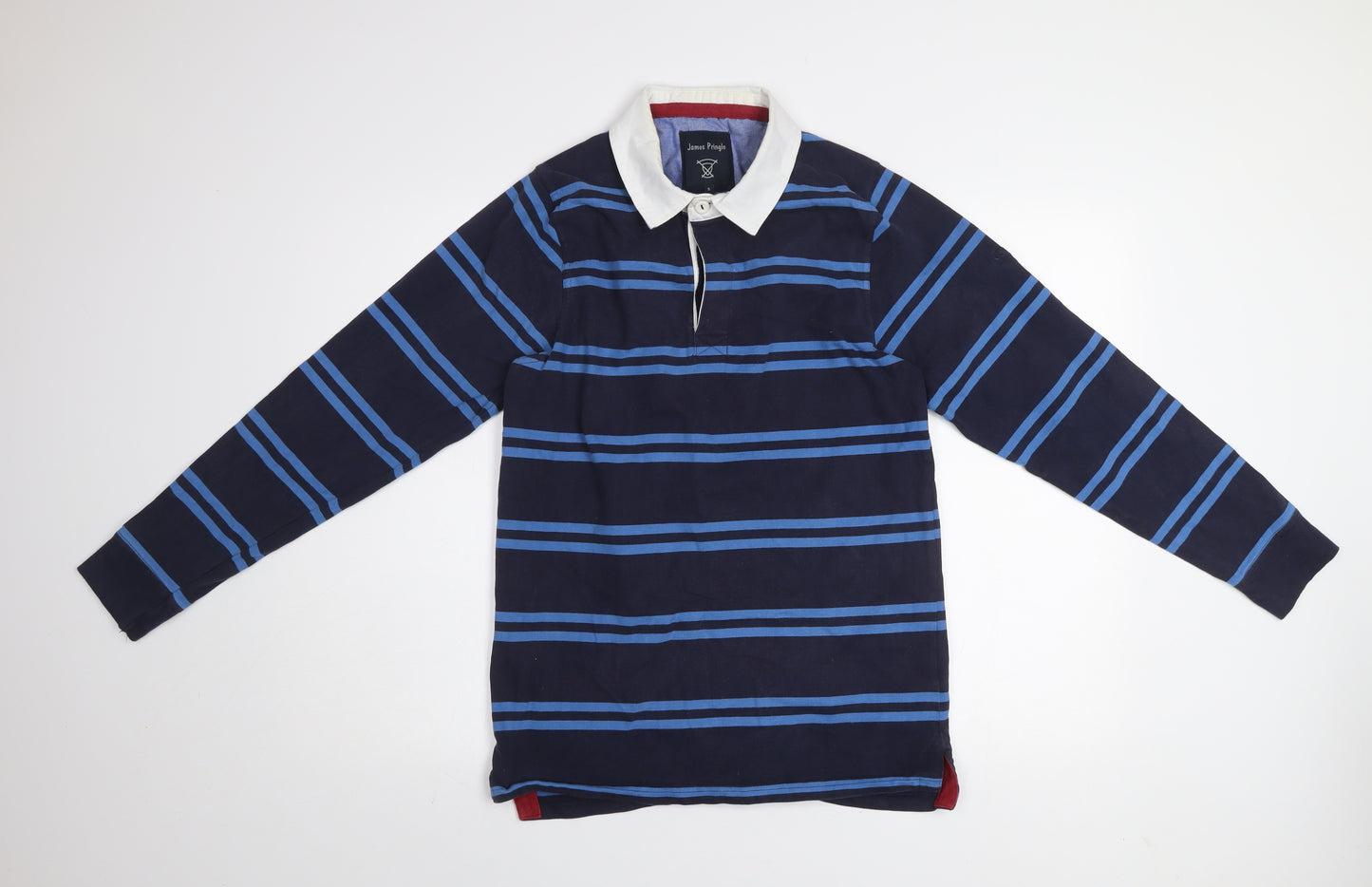 James Pringle Men's Blue Striped Collared Rugby Sweatshirt Size S