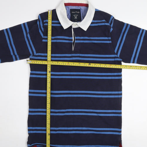 James Pringle Men's Blue Striped Collared Rugby Sweatshirt Size S
