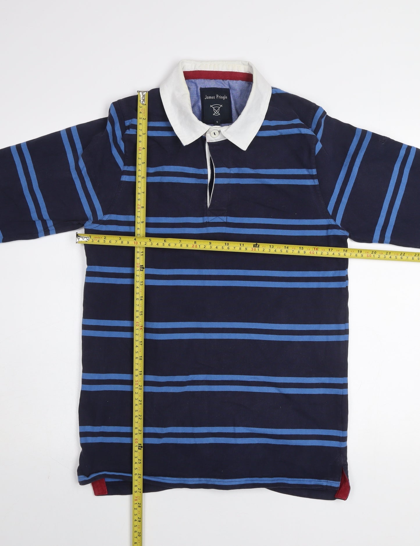 James Pringle Men's Blue Striped Collared Rugby Sweatshirt Size S