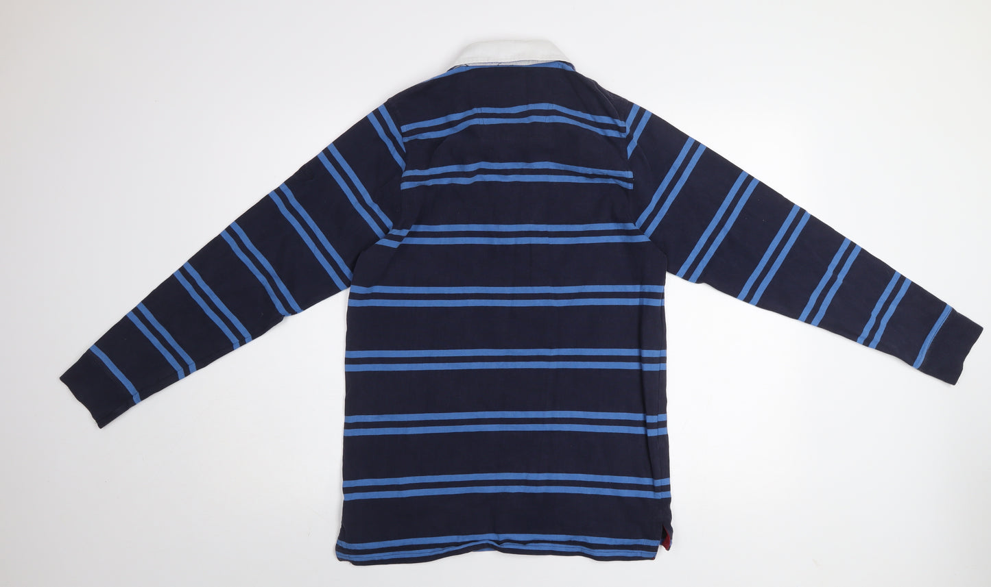 James Pringle Men's Blue Striped Collared Rugby Sweatshirt Size S