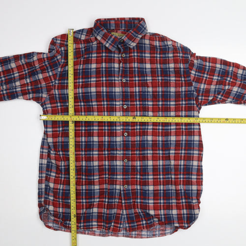 P.G. Field Men's Red Plaid Cotton Flannel Button-Up Shirt M