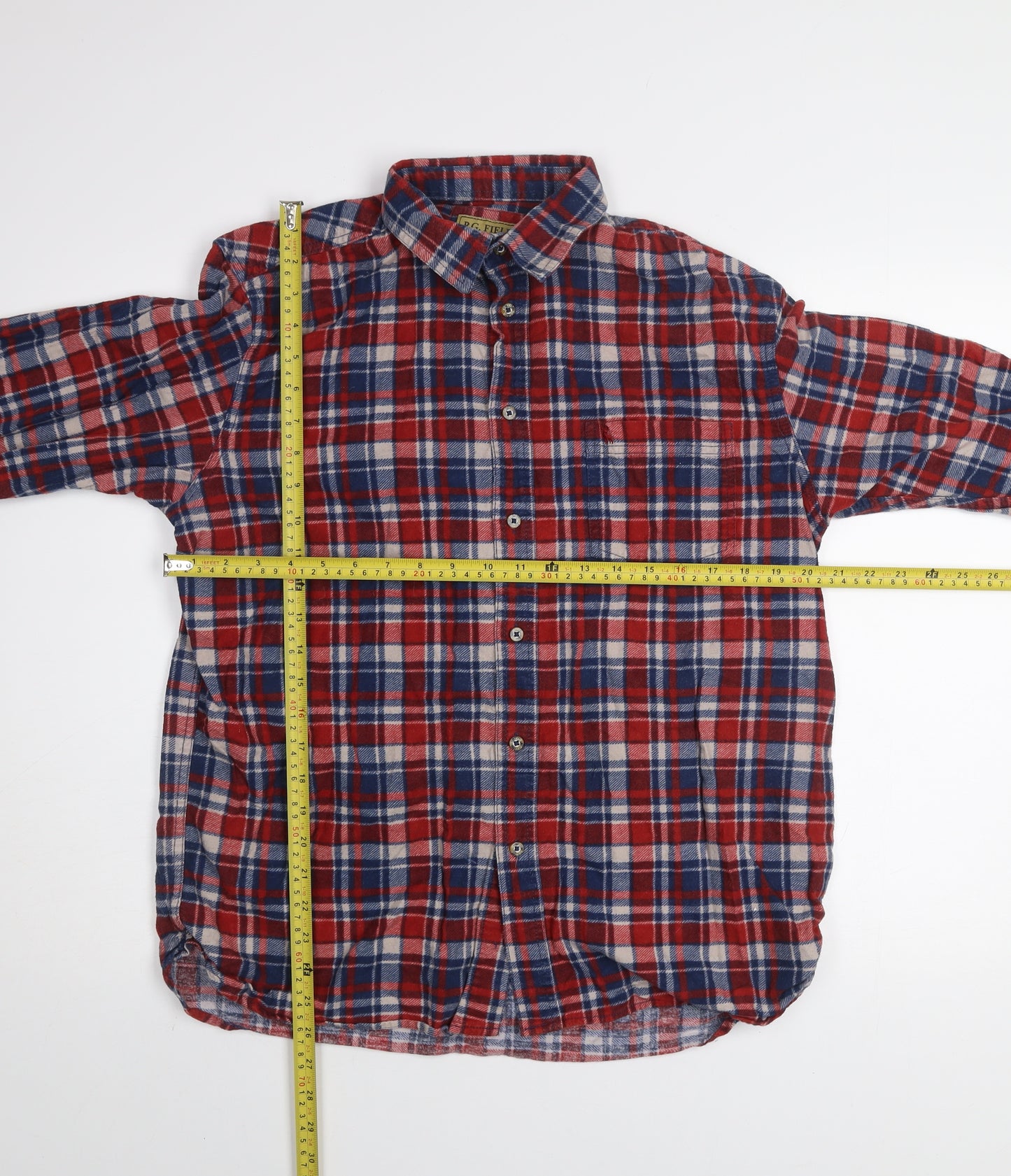 P.G. Field Men's Red Plaid Cotton Flannel Button-Up Shirt M