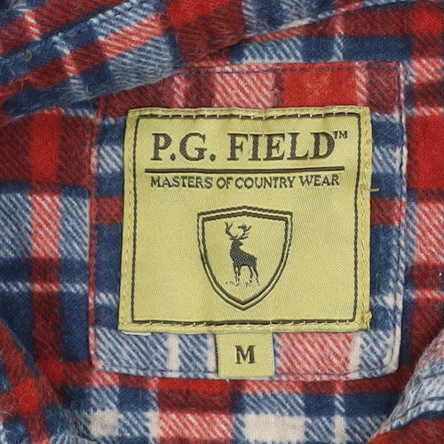 P.G. Field Men's Red Plaid Cotton Flannel Button-Up Shirt M