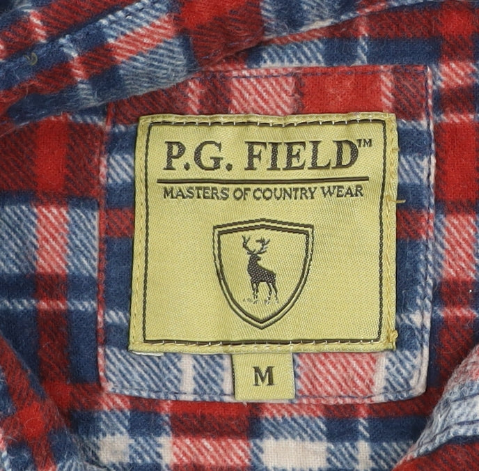 P.G. Field Men's Red Plaid Cotton Flannel Button-Up Shirt M