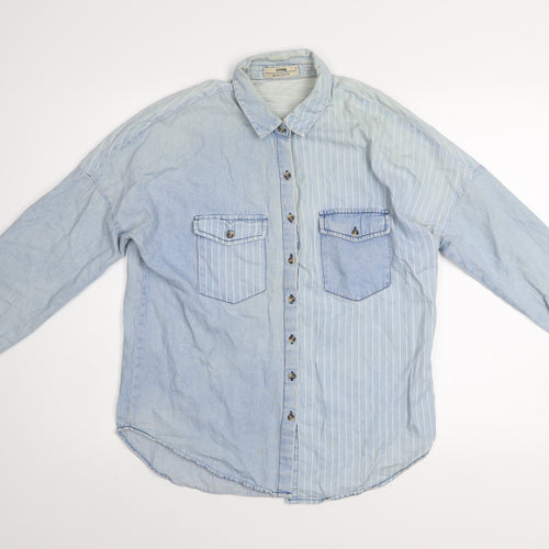 Sinsay Men Blue Denim Striped Button-Up Shirt Size S