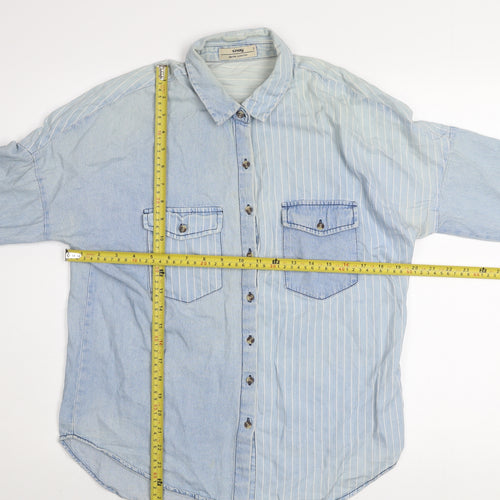 Sinsay Men Blue Denim Striped Button-Up Shirt Size S