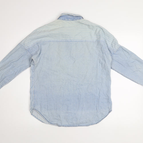 Sinsay Men Blue Denim Striped Button-Up Shirt Size S