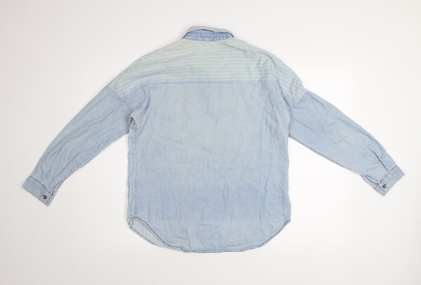Sinsay Men Blue Denim Striped Button-Up Shirt Size S