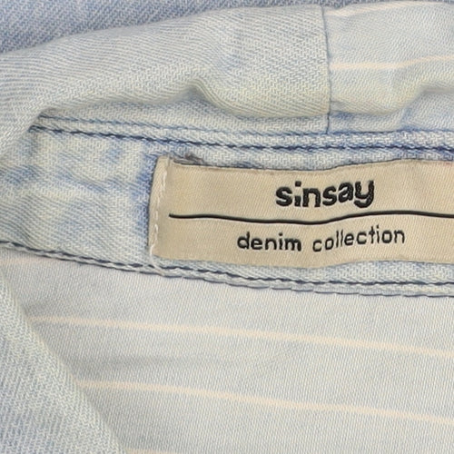 Sinsay Men Blue Denim Striped Button-Up Shirt Size S