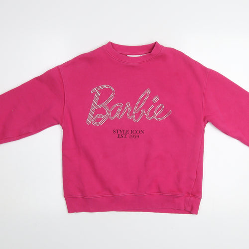 Zara Girls Pink Barbie Sweatshirt 9-10 Years Rhinestone Crew Neck Pullover