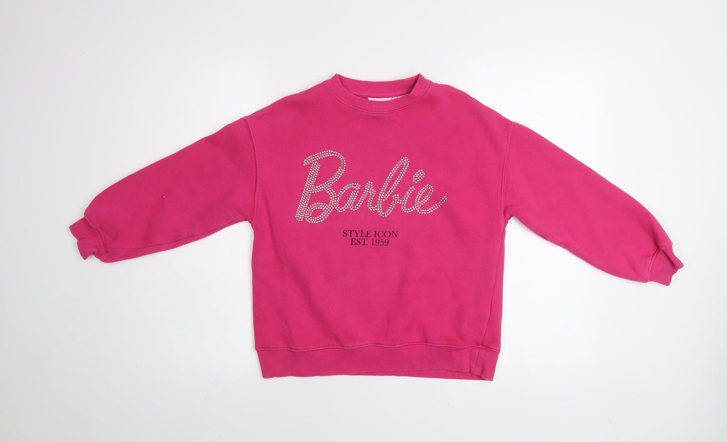 Zara Girls Pink Barbie Sweatshirt 9-10 Years Rhinestone Crew Neck Pullover