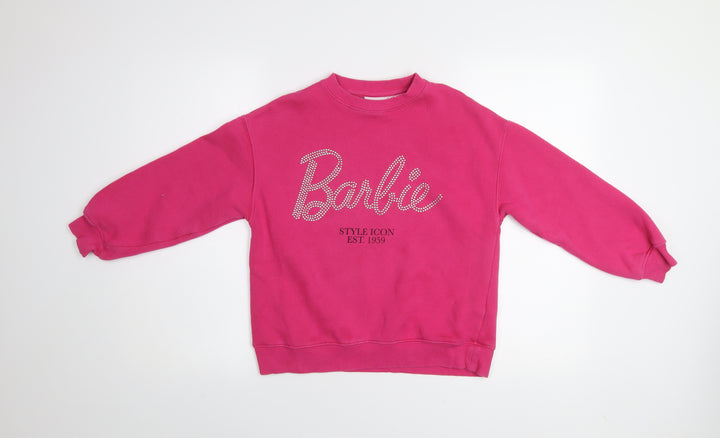 Zara Girls Pink Barbie Sweatshirt 9-10 Years Rhinestone Crew Neck Pullover