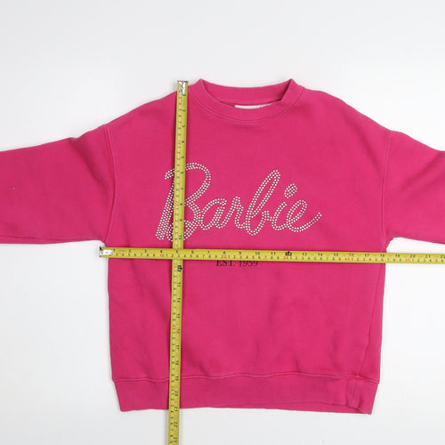 Zara Girls Pink Barbie Sweatshirt 9-10 Years Rhinestone Crew Neck Pullover