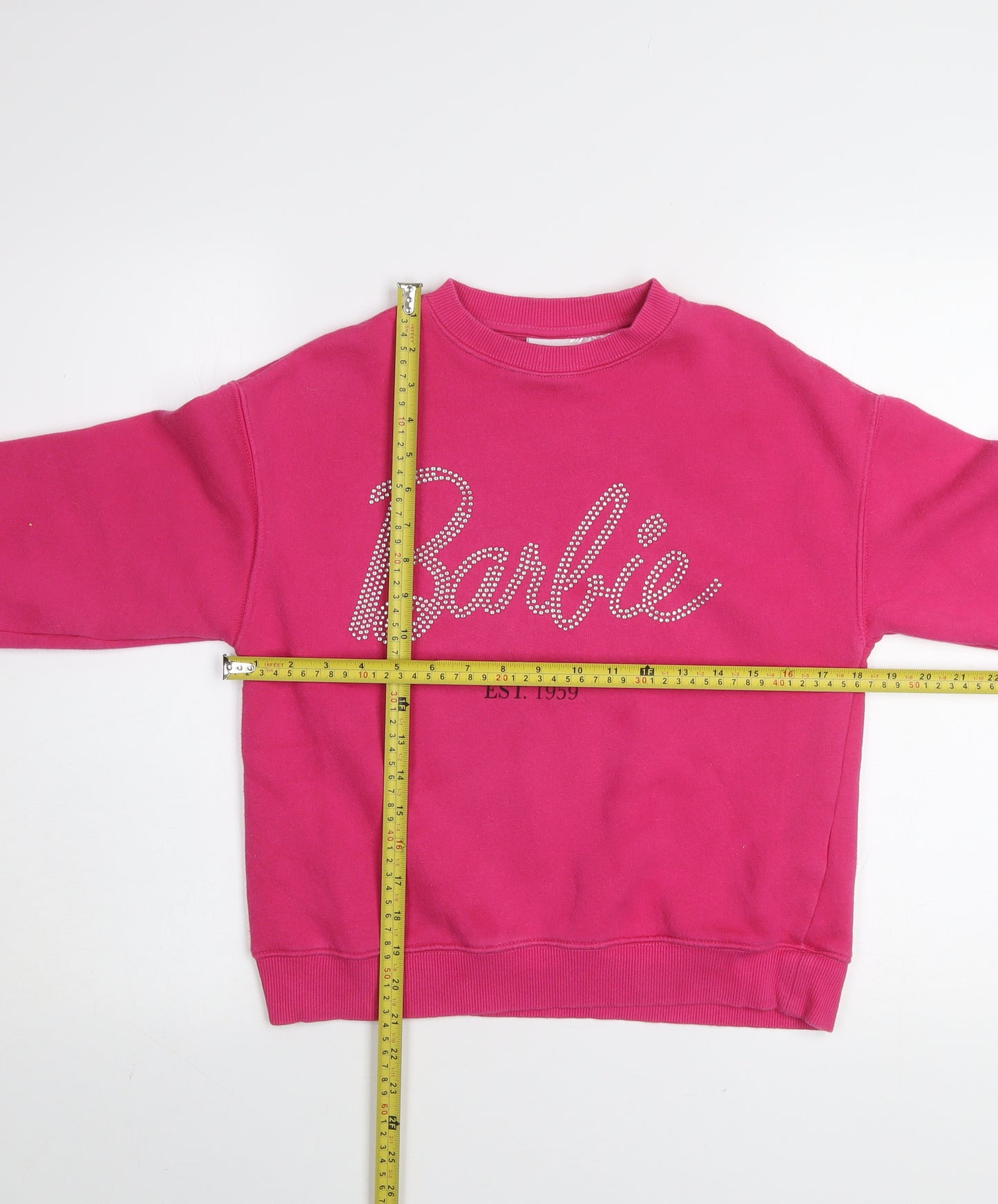 Zara Girls Pink Barbie Sweatshirt 9-10 Years Rhinestone Crew Neck Pullover