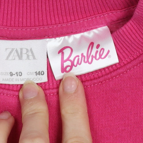 Zara Girls Pink Barbie Sweatshirt 9-10 Years Rhinestone Crew Neck Pullover