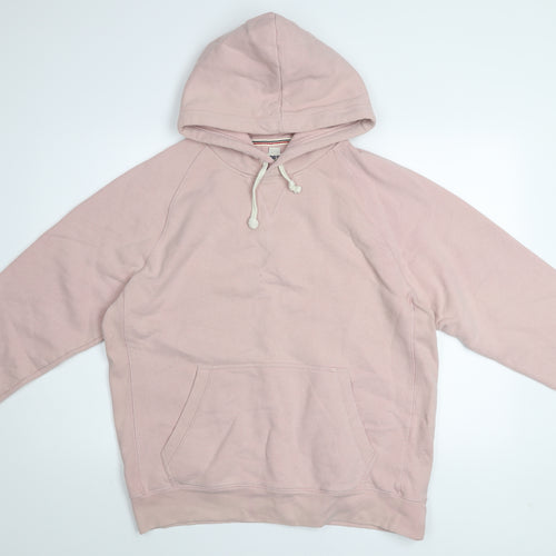 Lands' End Men's Pink Pullover Hoodie Size L Fleece Cotton Blend