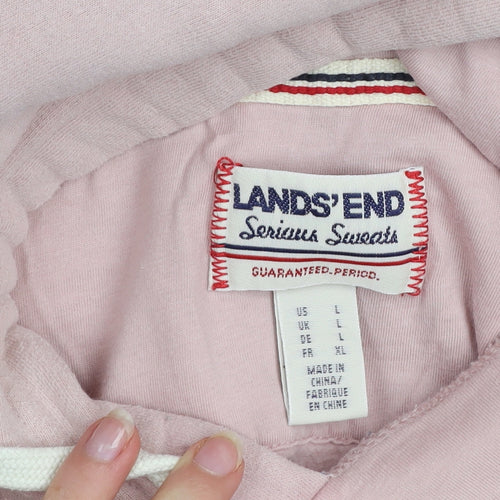 Lands' End Men's Pink Pullover Hoodie Size L Fleece Cotton Blend