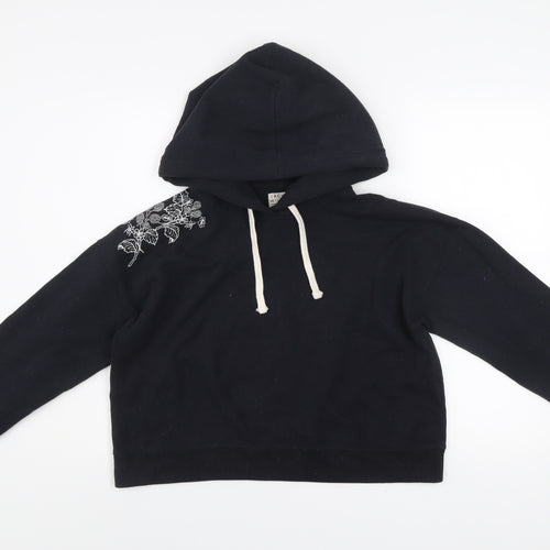 Jack Wills Womens Black Embroidered Hoodie UK 12