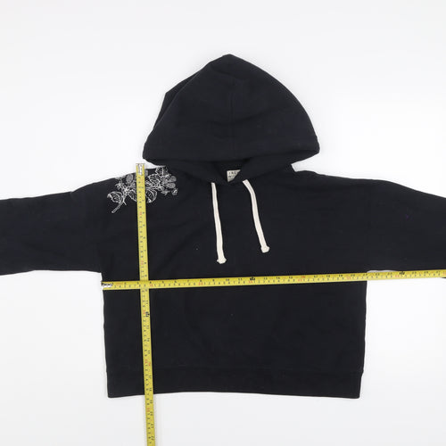 Jack Wills Womens Black Embroidered Hoodie UK 12