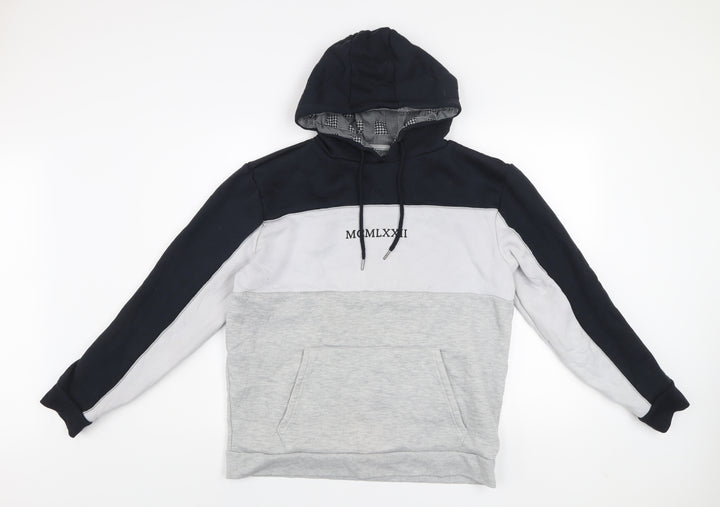 Brave Soul Men's Grey Colour Block Pullover Hoodie XL