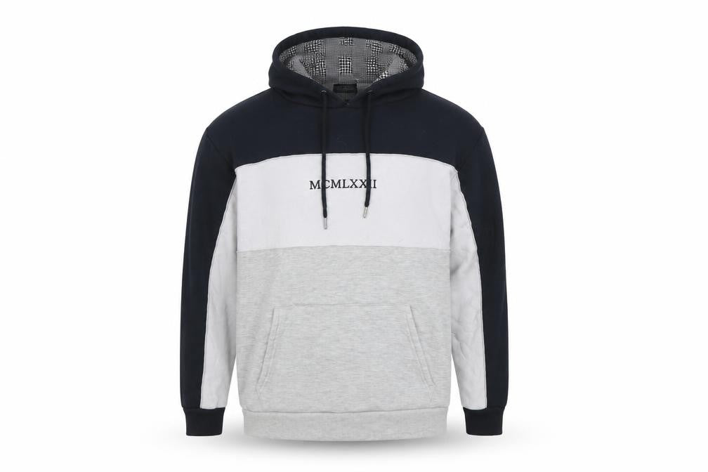 Front view of Brave Soul Men's Grey Colour Block Pullover Hoodie XL