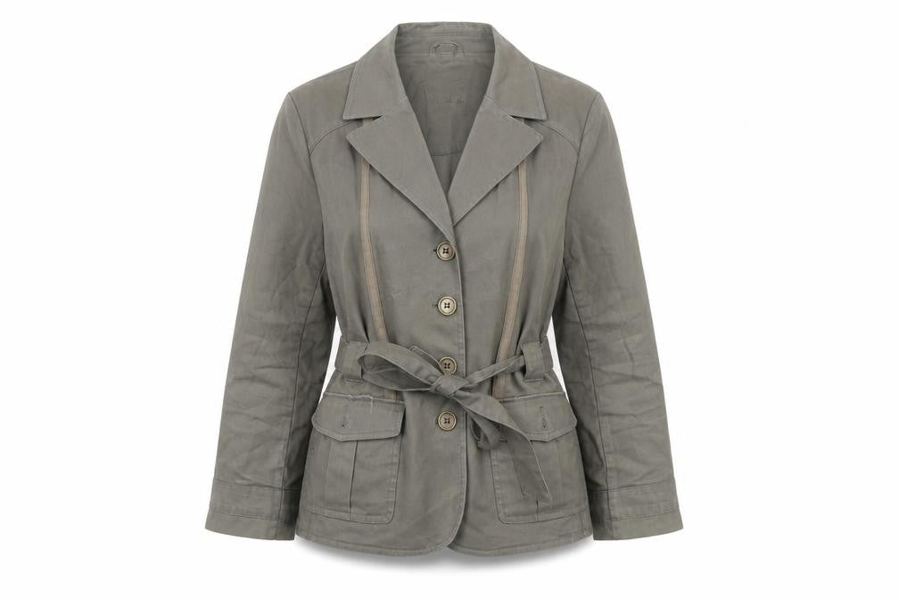 Front view of Klass Petite Grey Belted Cotton Blazer Jacket Women’s, size UK 18